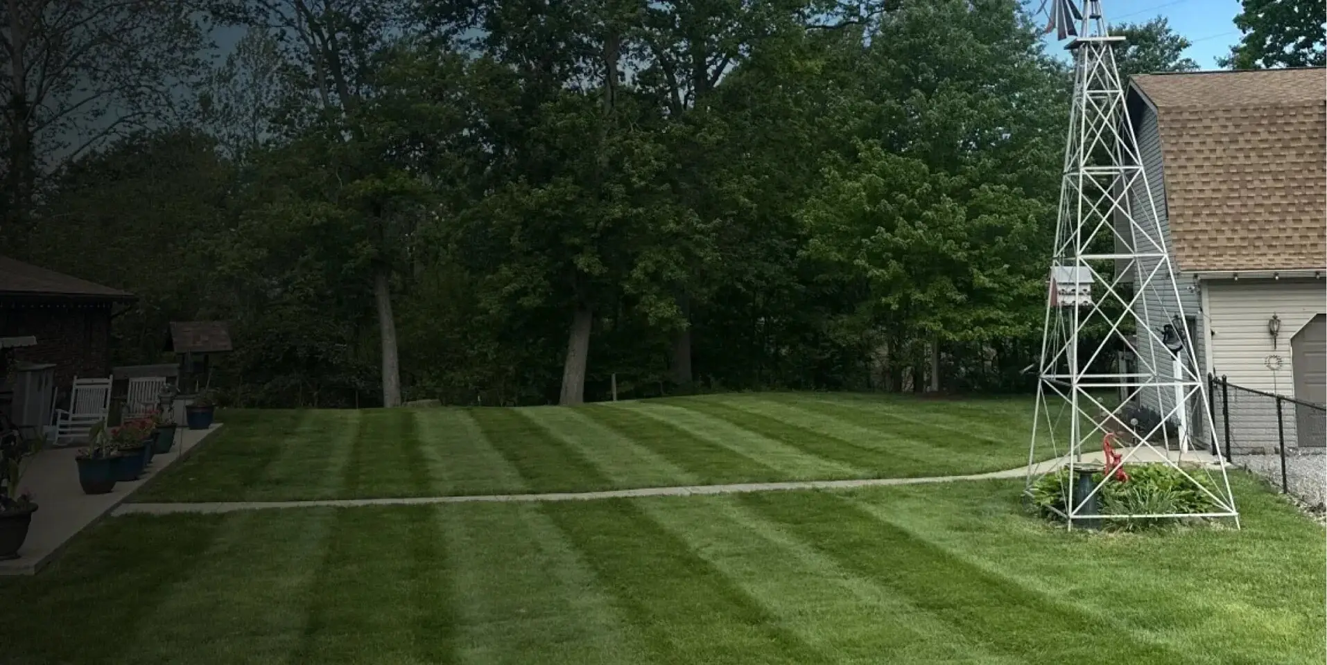 A Royal Acres lawn, cut in stripes, on a property in the Wabash Valley