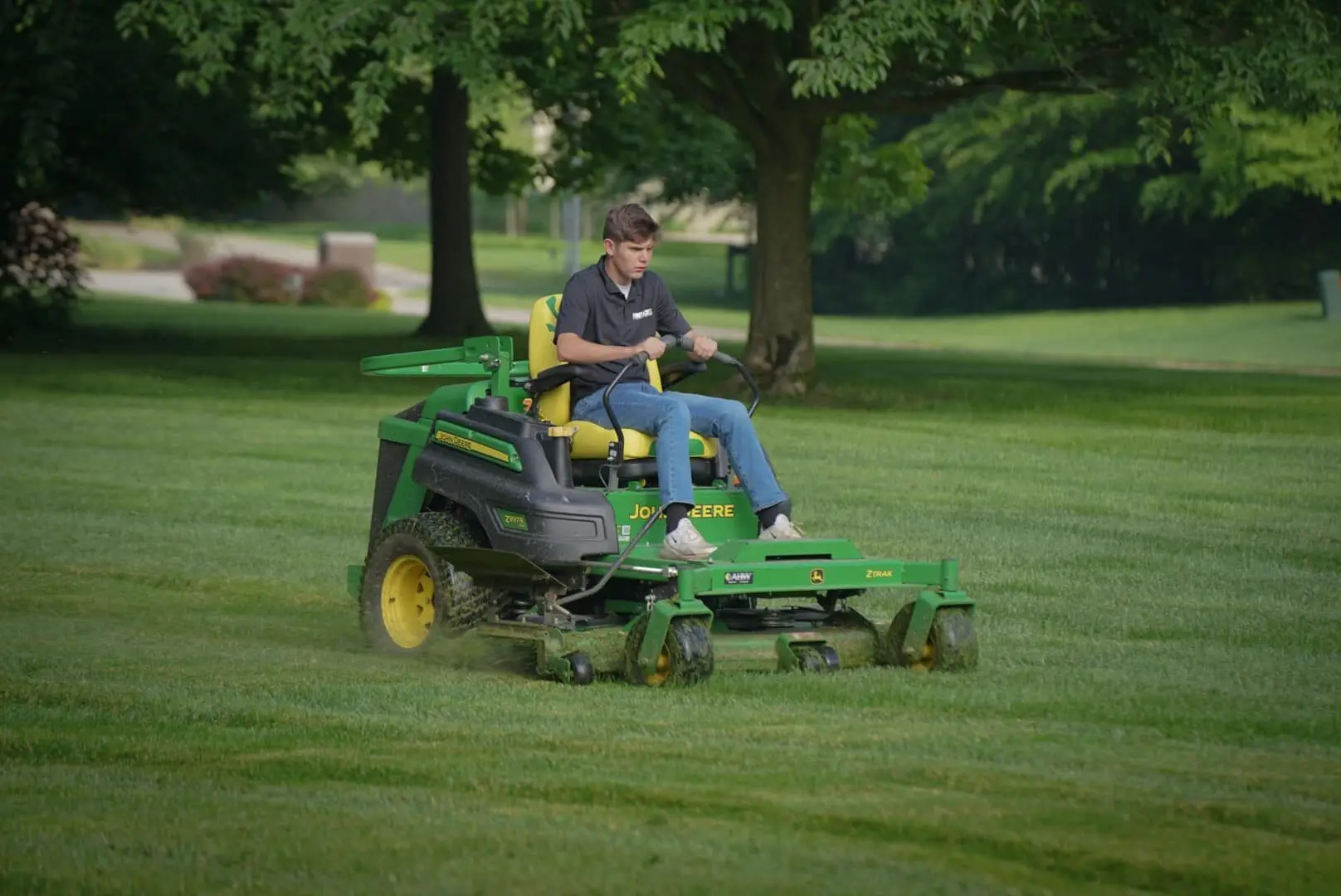 Mowing a large lawn on a zero-turn mower